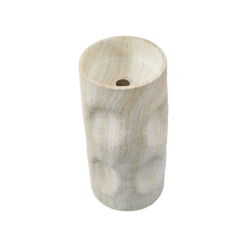 Wabi Sand Travertine Pillar Basin Integrated Floor-to-ceiling Wash Table Balcony Outdoor Art Wash Table