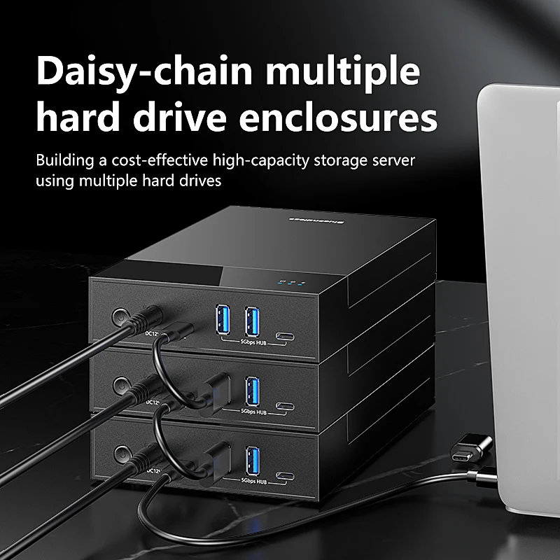 External Hard Drive Enclosure for 3.5 2.5 Inch SATA SSD HDD 2*USB3.0 Multi-Port Hub with 12V Power Adapter Support Up to 20TB