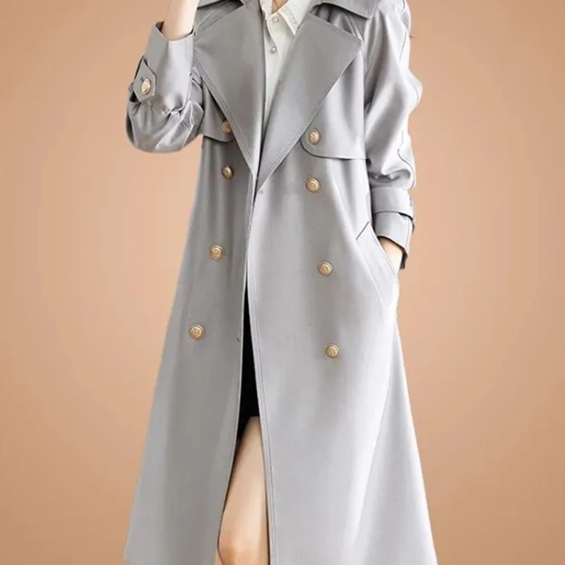 Belt Trench Coats Women Autumn Winter Korean Classic Double Breasted University Style Loose Long Female Clothing Outwear A865