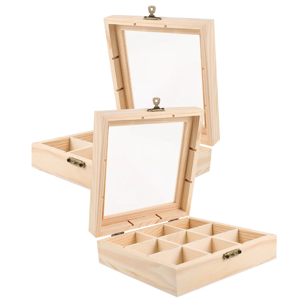 

2 Pcs Tea Bag Storage Box Coffee Holder Bags with Cover Wooden Boxes Organizer Glass Pouches