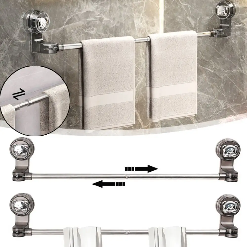 Durable Suction Cup Towel Rack Adjustable Retractable Bathroom Storage Rod Wall Mounted Slipper Rack