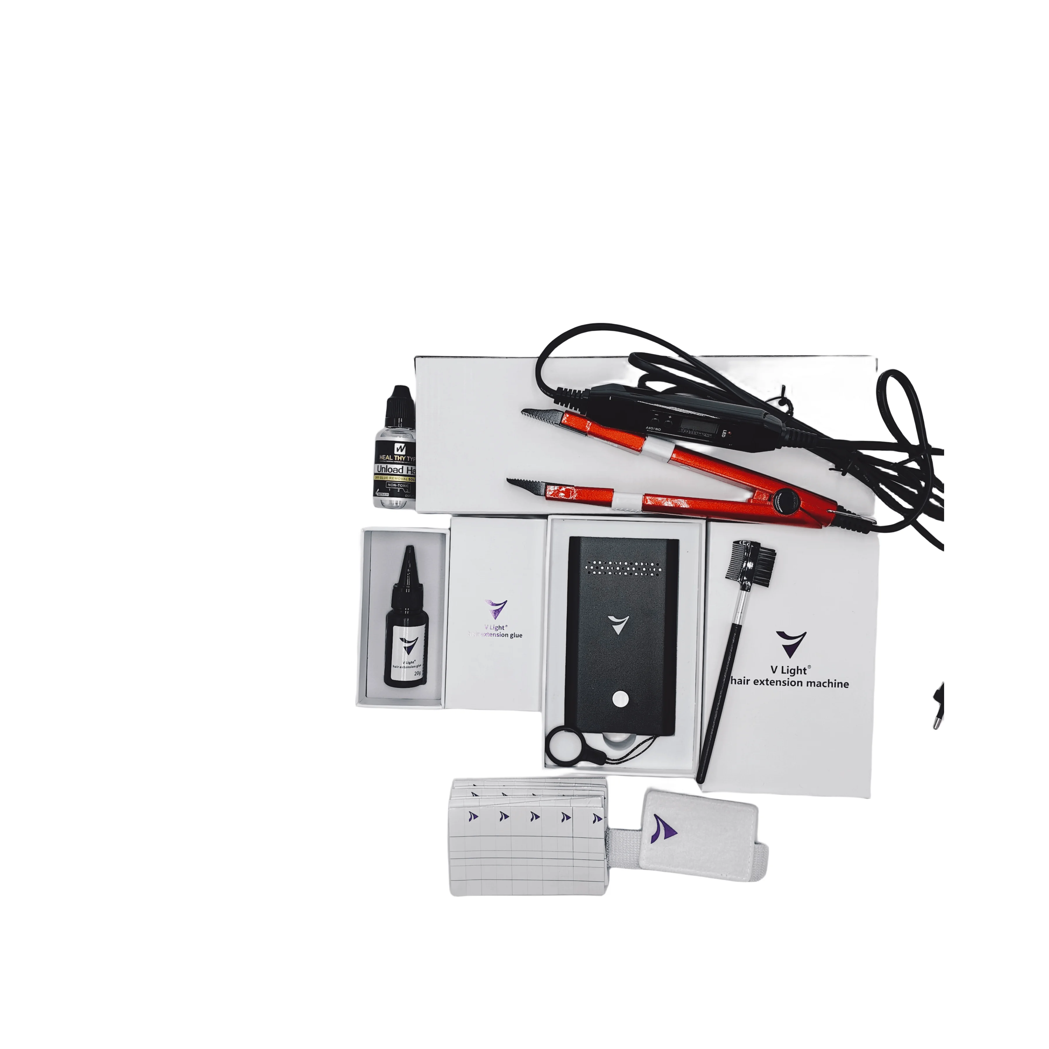 새로운 헤어 익스텐션 도구 V-Light 기술 헤어 익스텐션 세트, 가발 헤어 피스, 실제 헤어, 빠른 접목 도구, 견고하고 흔적 없음