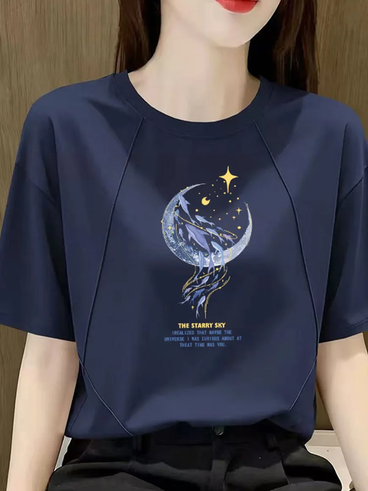 Oversize round Neck Short Sleeve Women's T-shirt Casual Loose Pure Cotton Top Half Sleeve Base Shirt Commute Style Summer Wear