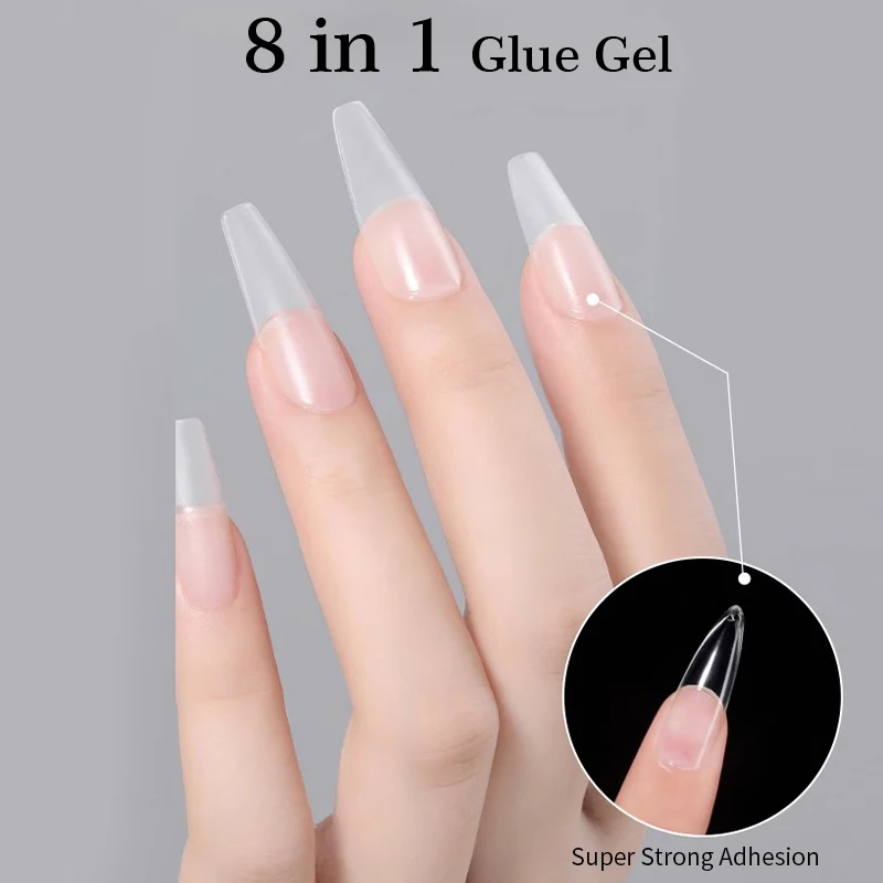 BORN PRETTY 10ml 8-in-1 Nail Glue Gel Transparent Function Gel Soak Off UV LED Semi Permanent Nail Gel Varnish for Nails Tools