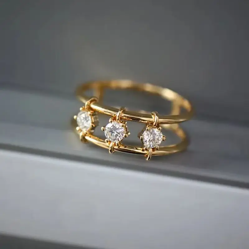 Elegant Simple Style Gold Embellished Geometric Ellipse Ring - European American Personalized New Jewelry