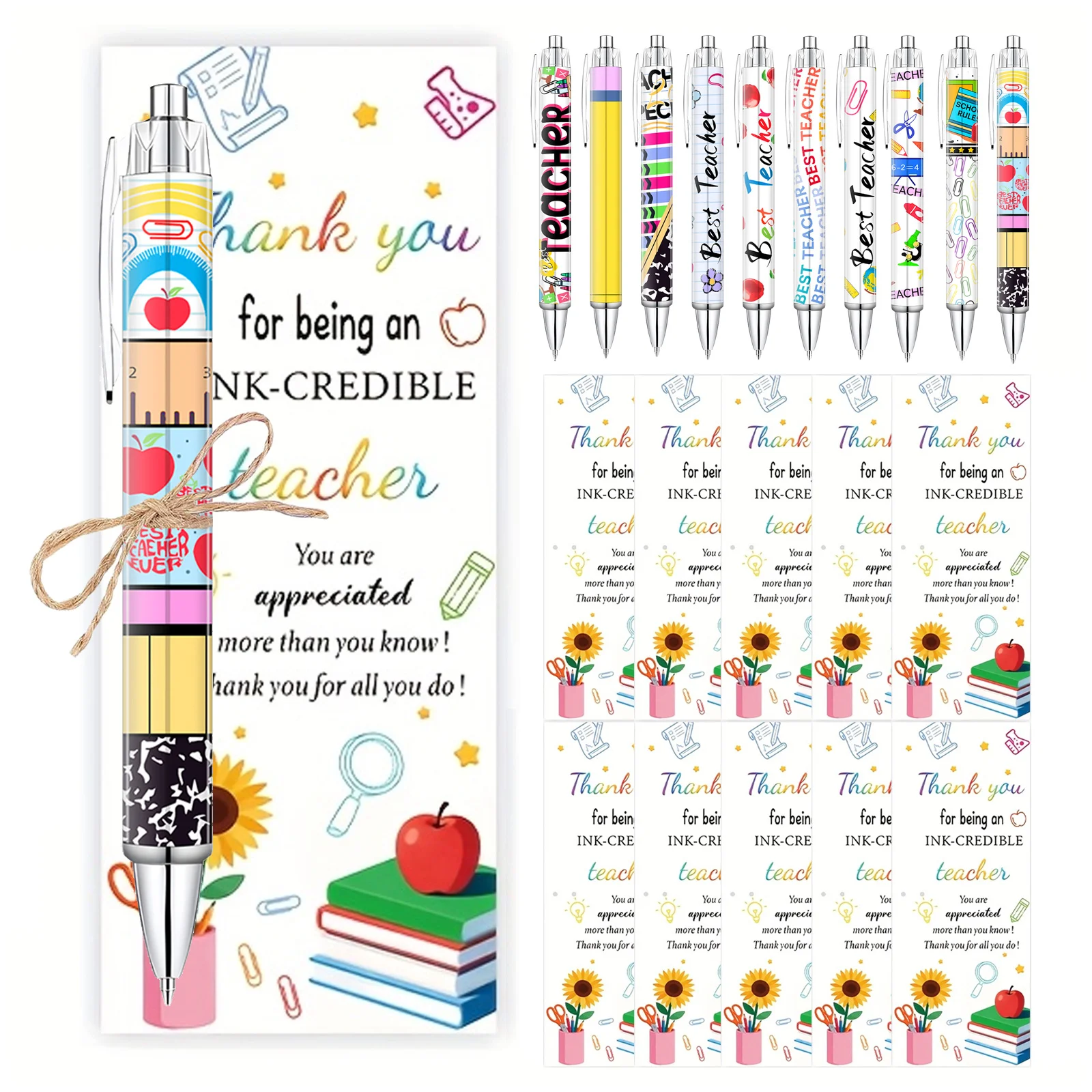 

5/10 Sets Teacher Ballpoint Pen Set Bookmarks, Hemp Ropes Gifts For Teachers During The Start Graduation Office School Supplies