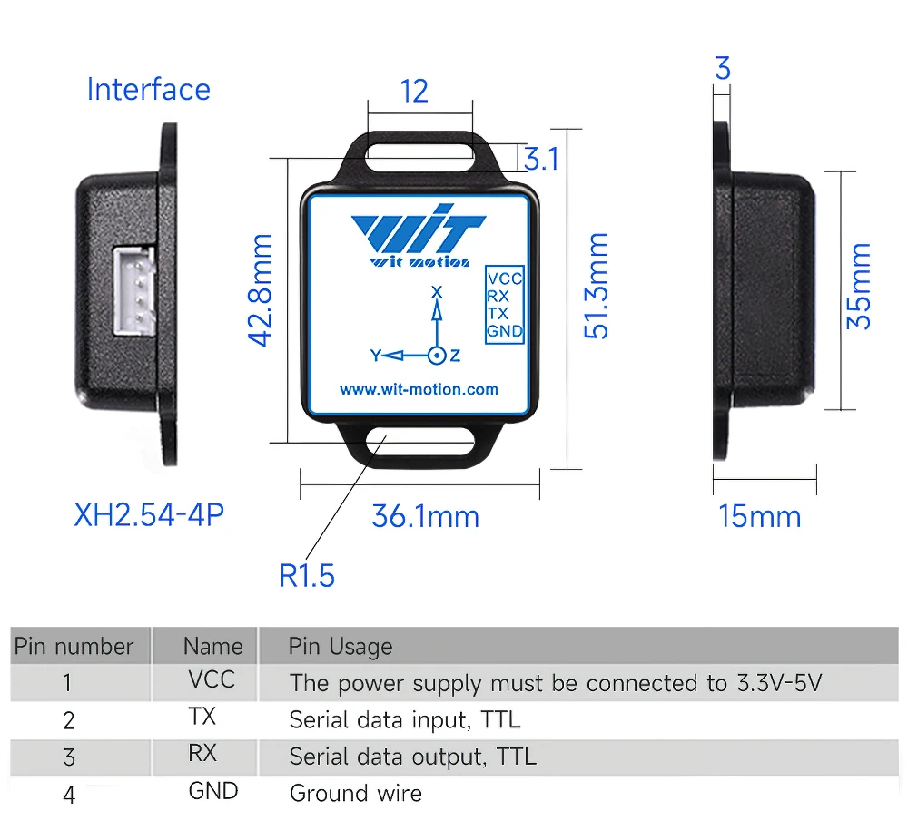 WitMotion WT901C High-Precision 9-Axis AHRS Inclinometer Accelerometer+Gyroscope+Angle+Magnet Field(XYZ), Provide PC/Android App