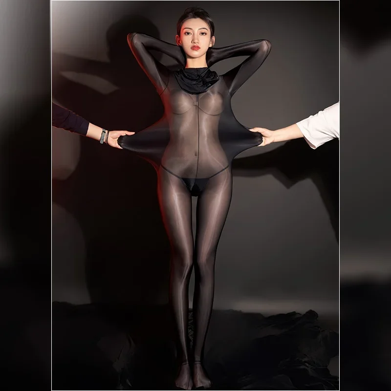 Hot Sexy Dünne Transparente Open Crotch Bodysuit Ganzkörper Overall Sheer Onesies Zipper Open Bodystockings Erotische Dessous Frauen