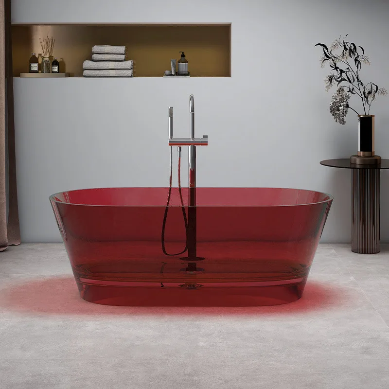 Free-standing transparent resin bathtub, household double color oval