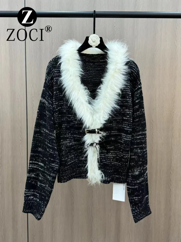 [ZOCI] Autumn Winter Simulation Fur Collar Design Double Button Long Sleeved Girl Style Versatile Street