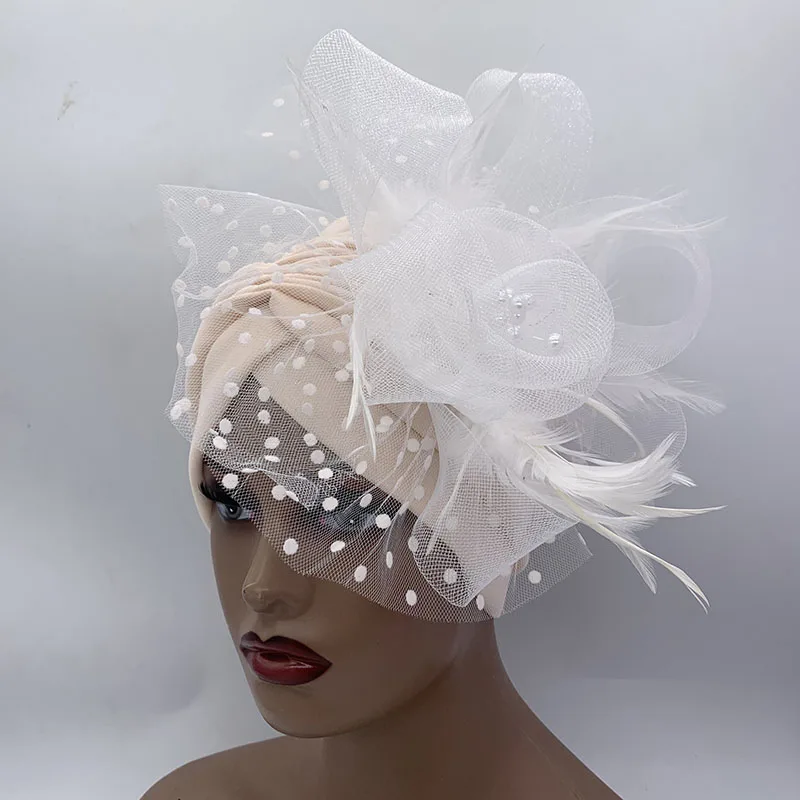 Turbante con plumas y flores para mujer, gorro Retro para fiesta, bandana Africana nigeriana para la cabeza, pañuelo elegante para la cabeza, 1920