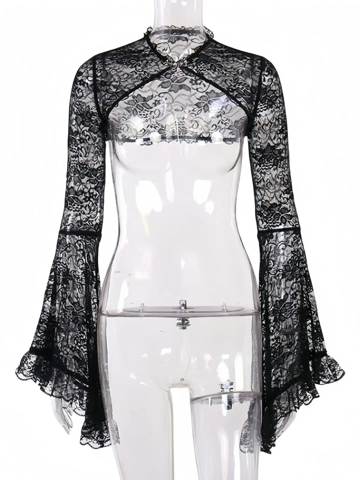 2025 Yearly Hot Selling Women's Lace Hollow out Button Silk Cover up Clothing Krulu Cosplay Style Autumn Fashion Ladies' Wear