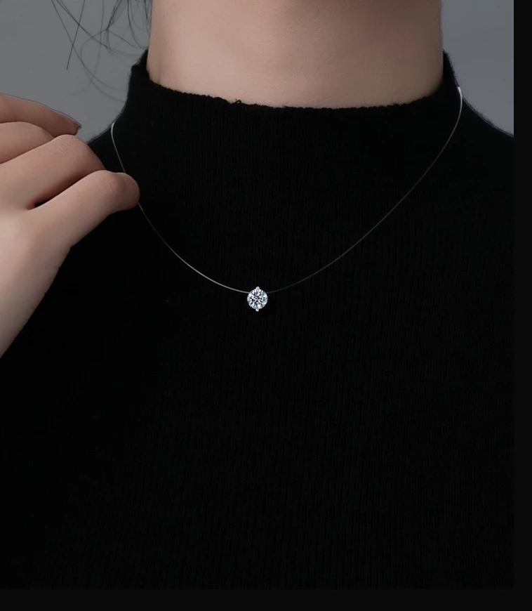 

Mermaid Tear Moissanite Necklace Women's Fine Zircon Invisible Fish Line Niche Versatile Clavicle Chain One Piece Jewelry