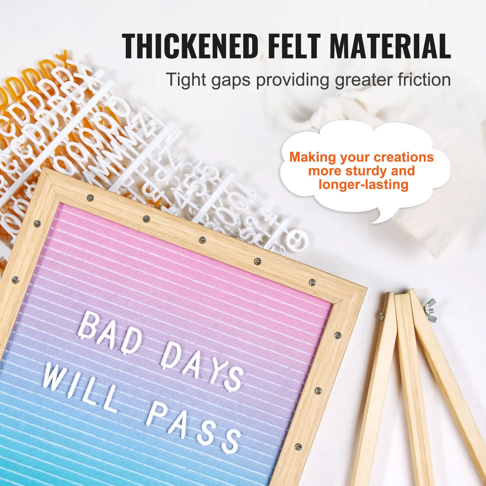 Filz-Buchstabentafel mit Farbverlauf, Filz-Nachrichtentafel, austauschbare Schilder mit 510 Buchstaben, Ständer und integrierten LED-Leuchten