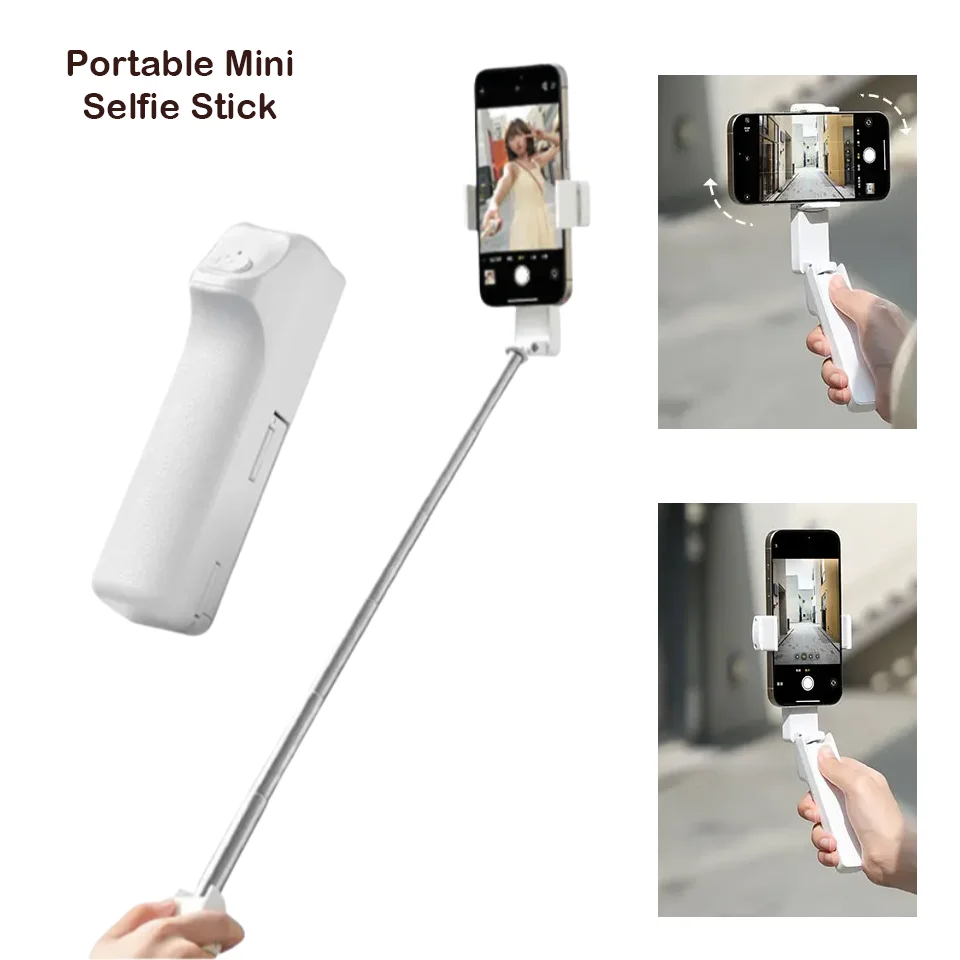 Portable Mini Selfie Stick Bluetooth for Mobile Phone Iphone 16/15/14/13/12 Samsung HuaWei Lightest Foldable White Pink Shooting