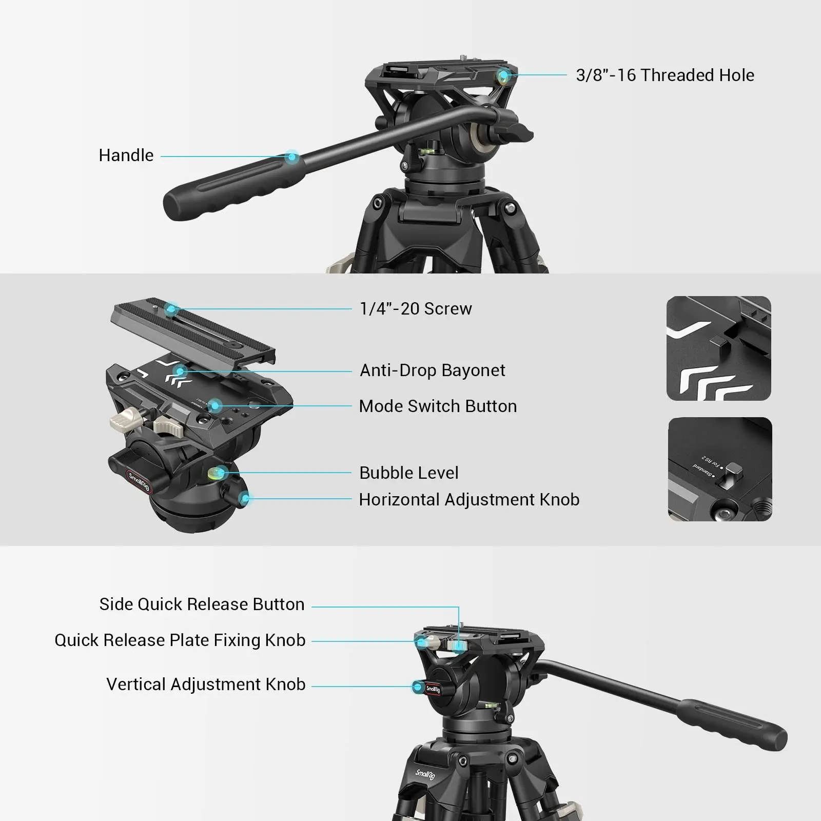 SmallRig วิดีโออะลูมิเนียมอัลลอยขาตั้งกล้อง73 "Heavy Duty ขาตั้งกล้อง W 360องศาของเหลวหัวจานด่วนสำหรับกล้อง DSLR AD-01 3751