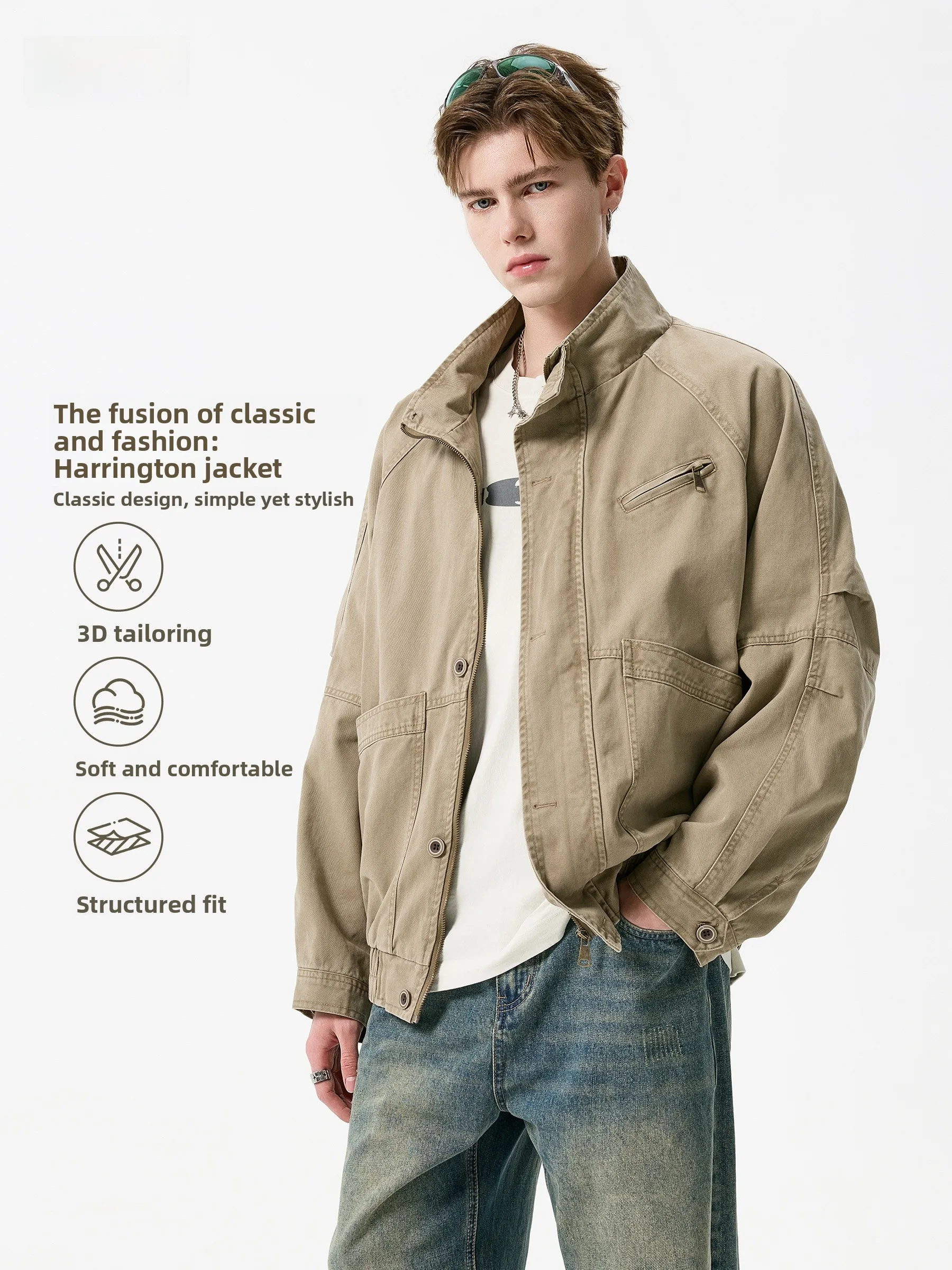 DPX Herren Casual Cotton Work Jaet Herbst Winter Vintage Waed Loose Fit Stehkragen Freizeitmantel Atmungsaktiv ort Sve