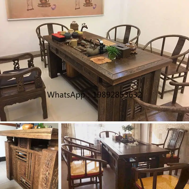 LYY Tea Table and Chair Set 1.68 to 2m Tea Table Solid Wood New Chinese Style Kung Fu Tea Table