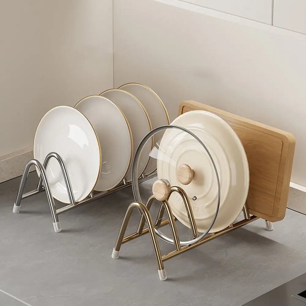 

Stainless Steel Pot Lid Storage Rack Vertical Rustproof Cutting Board Holder Space Saving Anti-slip Cookware Holder for Home