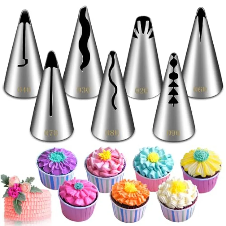 7 Pieces Pleated Skirt Ping N Set, Stains Steel Russian N Ts Ping Set Pastry Font, Cake Decorating plies ing Set Tools Stains S