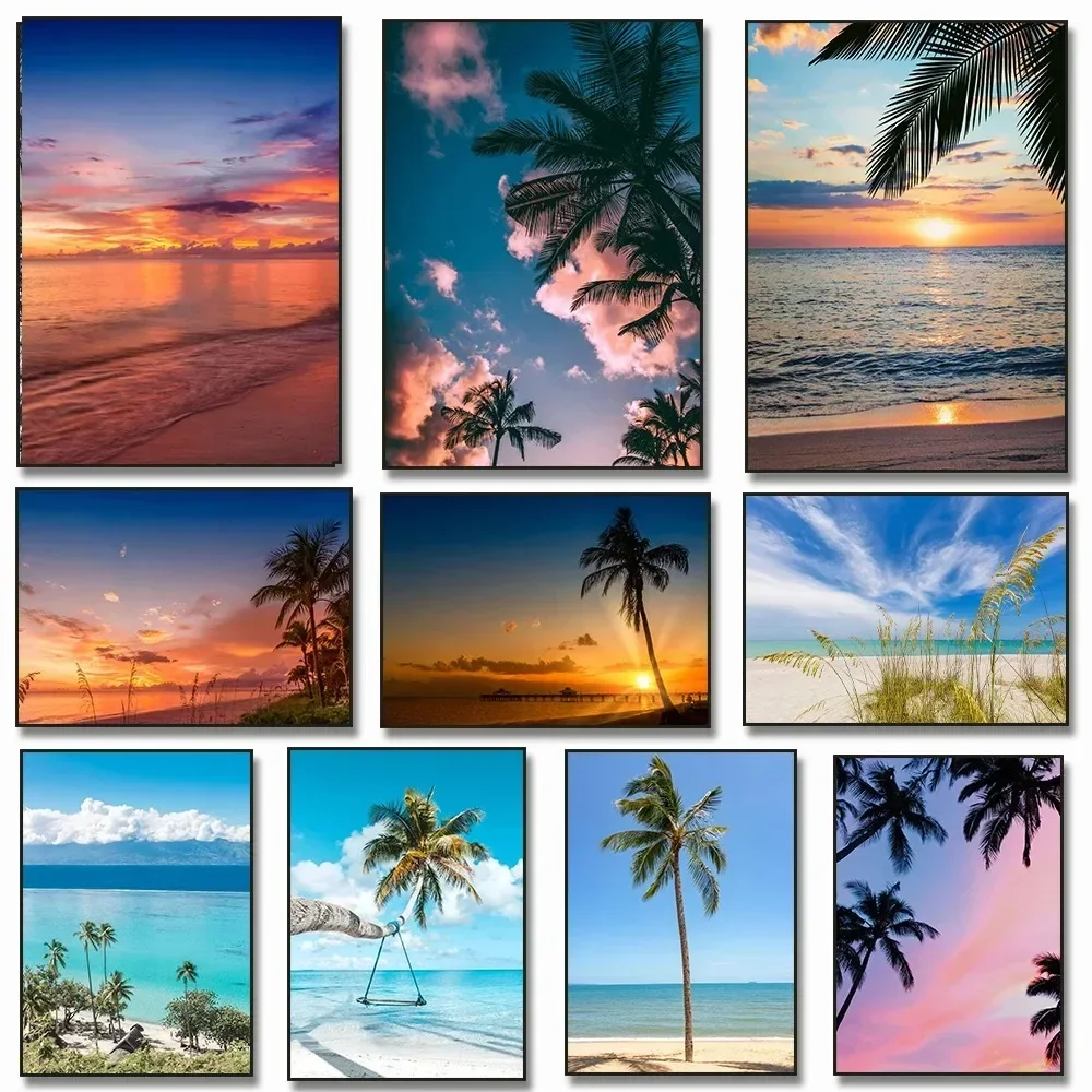 Nordic Seascape Modern Bule Sky Sea Beach Ocean View Wall Art Poster Print Canvas Painting Pictures for Living Room Home Decor