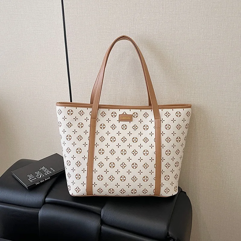 

2025 Vintage Print Tote Bag Korean Inspired Shoulder Purse for Women Spacious Work Commute Bag with Handle Adjustable Crossbody