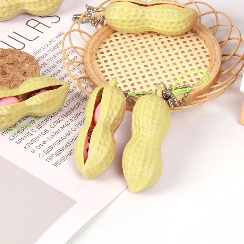 5Pcs Cartoon Cute Stress Relief Peanut Simulatlon Squeeze Toys Children's Squeeze Food Toys Funny Venting Toys Pendant Kids Gift