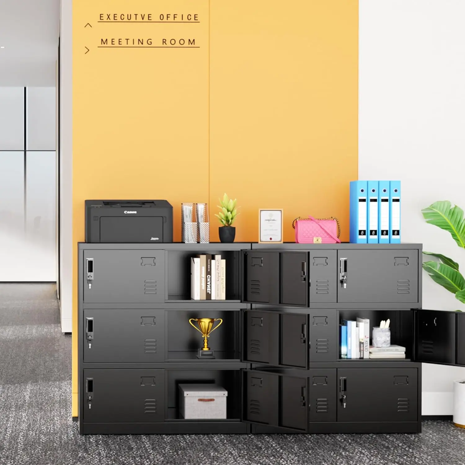 Metal Locker, 6 Doors Storage Locker for Employees for Office,Black Lockable Steel Locker Cabinet for Home, Garage, Gym,