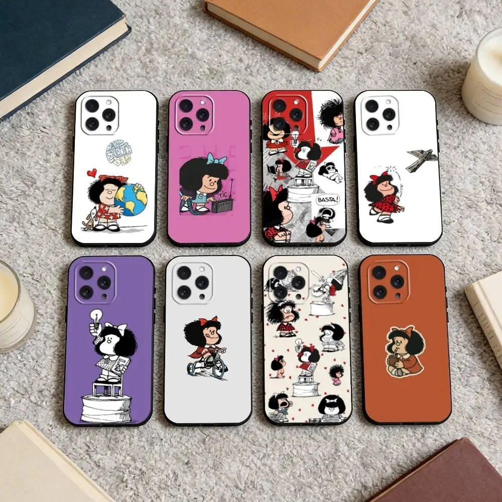 

M-Mafalda World Peace Phone Case For iPhone 17 16 15 14 13 12 Max Plus Silicone Black Cover