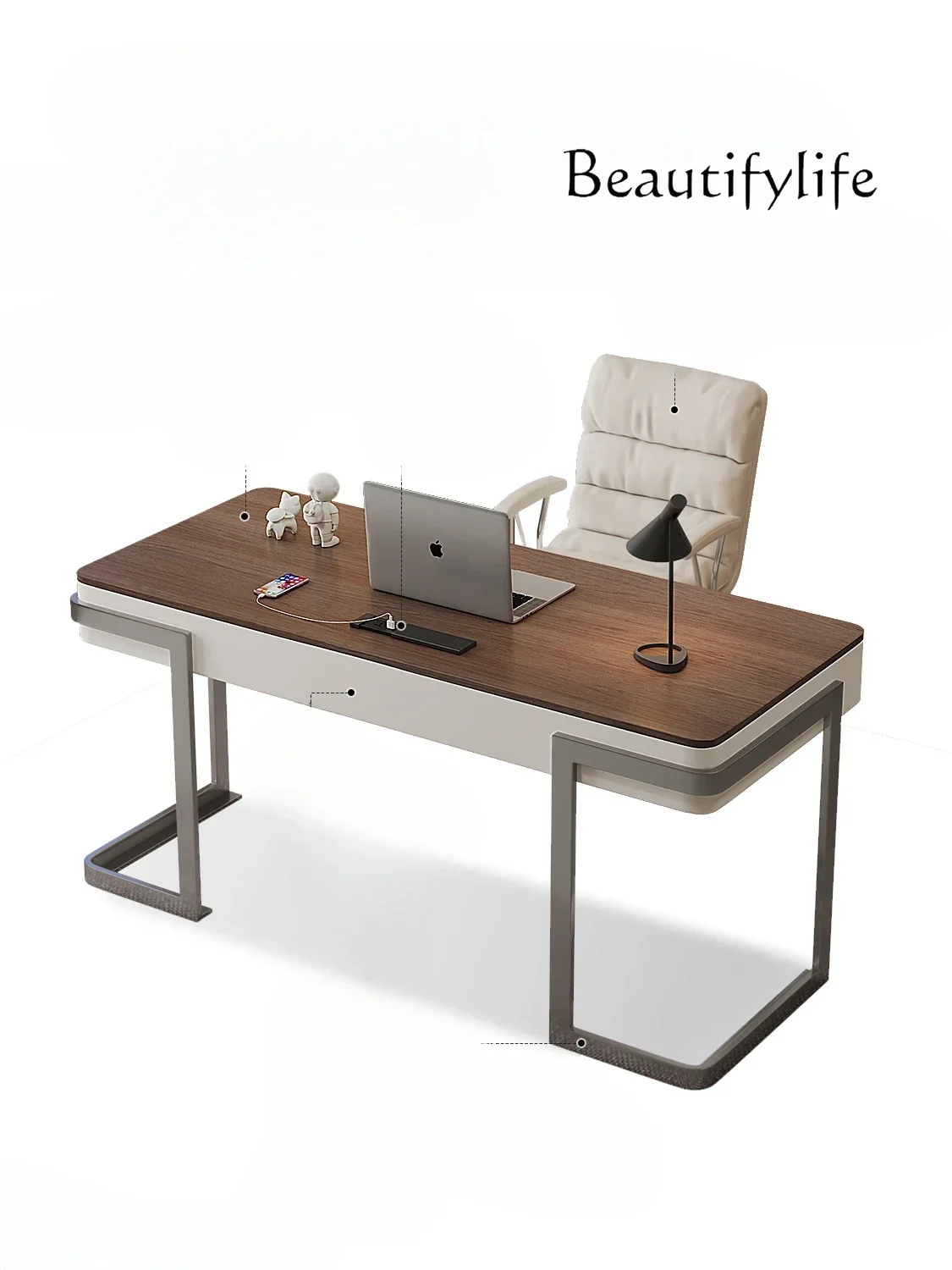 

Light luxury modern solid wood desk walnut Italian minimalist desk home study writing desk