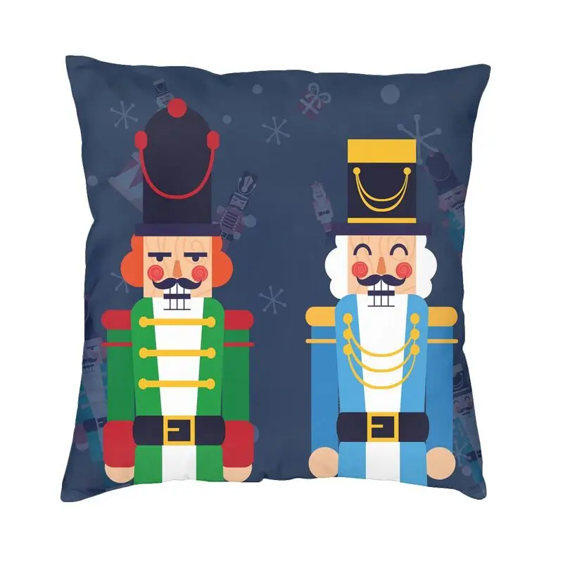 Christmas Nutcrackers Soldier Doll Cushion Cover 45x45 Decoration Print Throw Pillow Case for Living Room Double Side