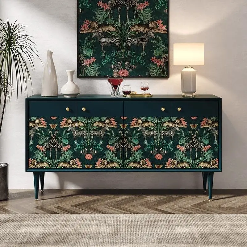 

American painted dining side cabinet Internet celebrity light luxury living room decorative cabinet, hand-painted furniture Fren