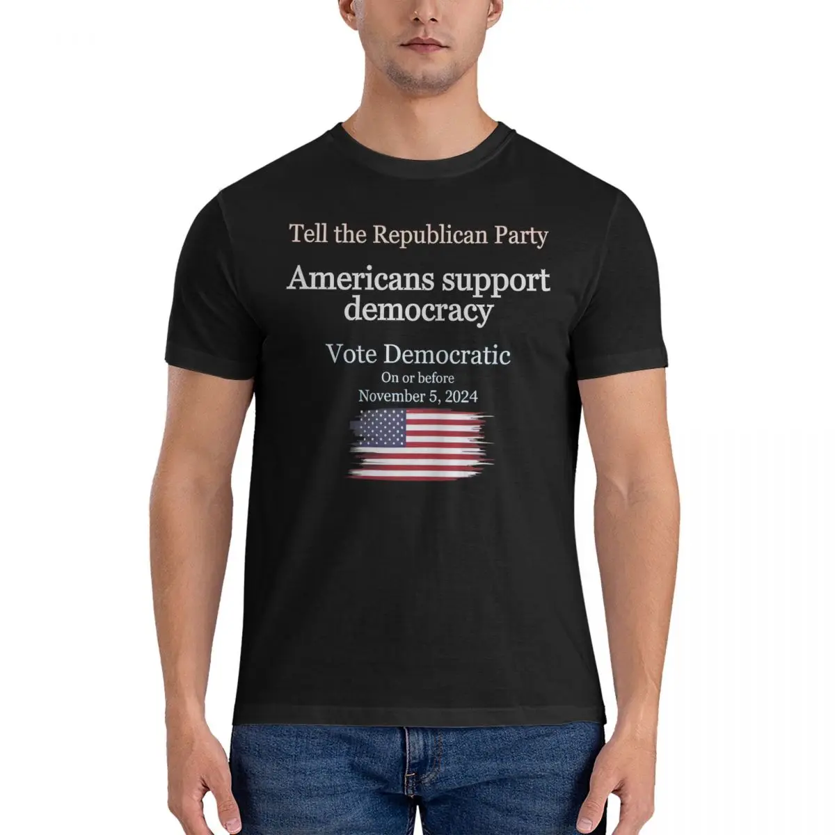 Hipster Americans Support Democracy-2024 T-Shirts Men Round Collar Cotton T Shirt 2024 USGeneral Election Short Sleeve Tee Shirt