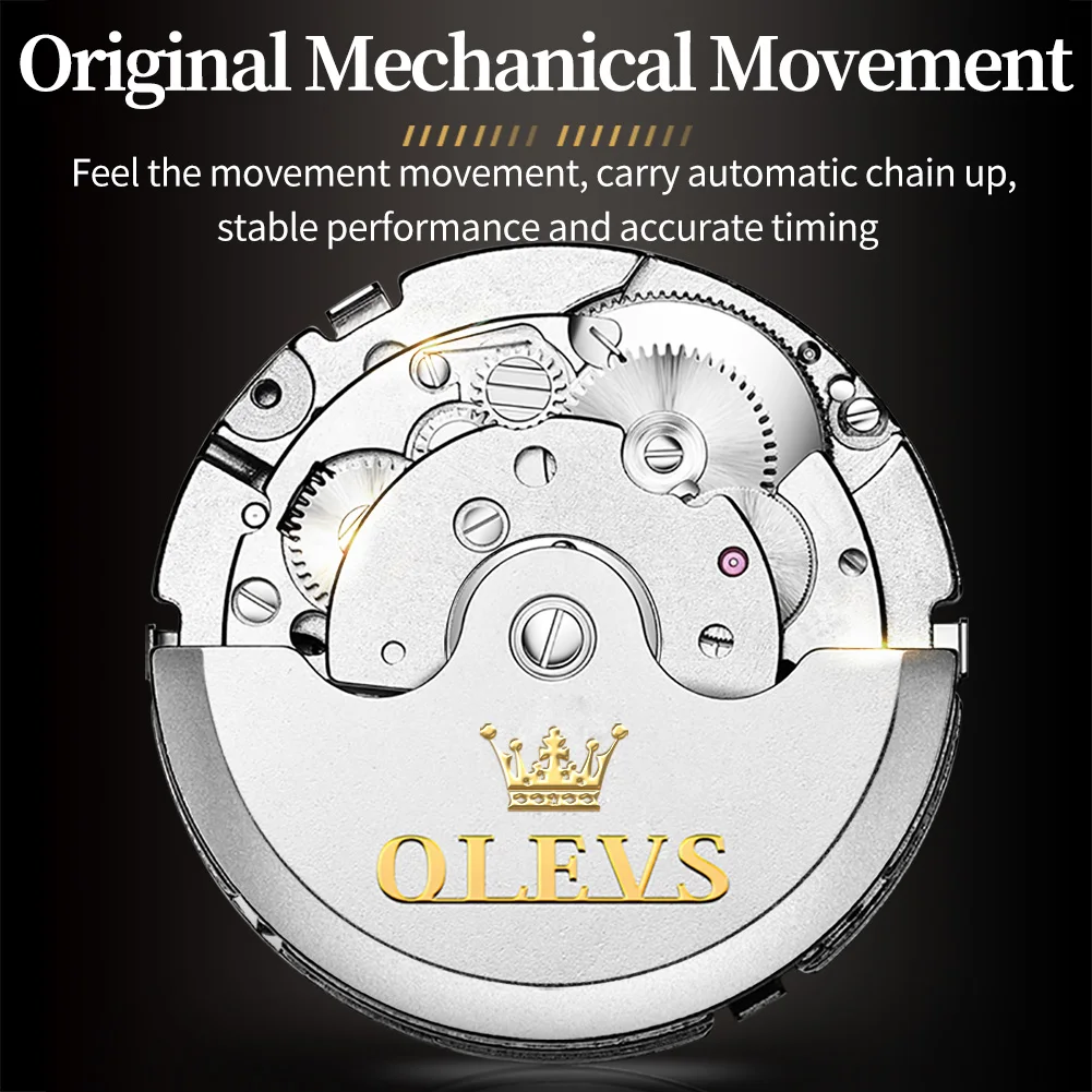 OLEVS Full Automatic Watch Genuine Brand Men\'s Watches Multi-Function Waterproof Hollow Out Luxury Stainless Steel Wristwatch