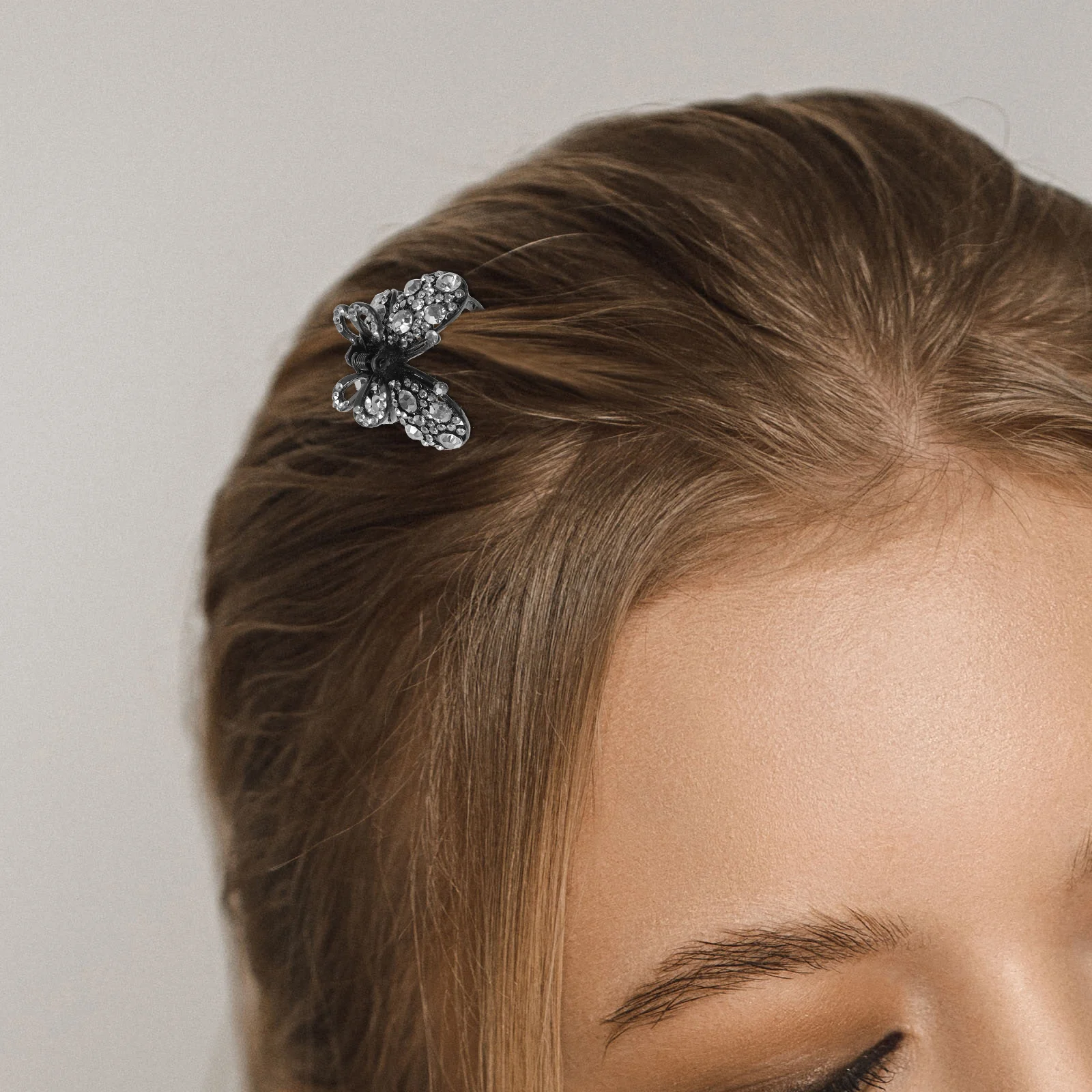 

Medium Size Grey Vintage Butterfly Hair Claw Clips Rhinestone Accessories for Women Thick Wedding Daily Use