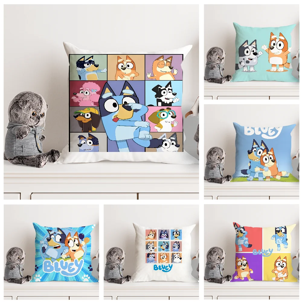 B-Blueys Cartoon Pillow Case Double Sided Printed Cushion Cover Soft Short Plush Sofa Decorative Home Decoration