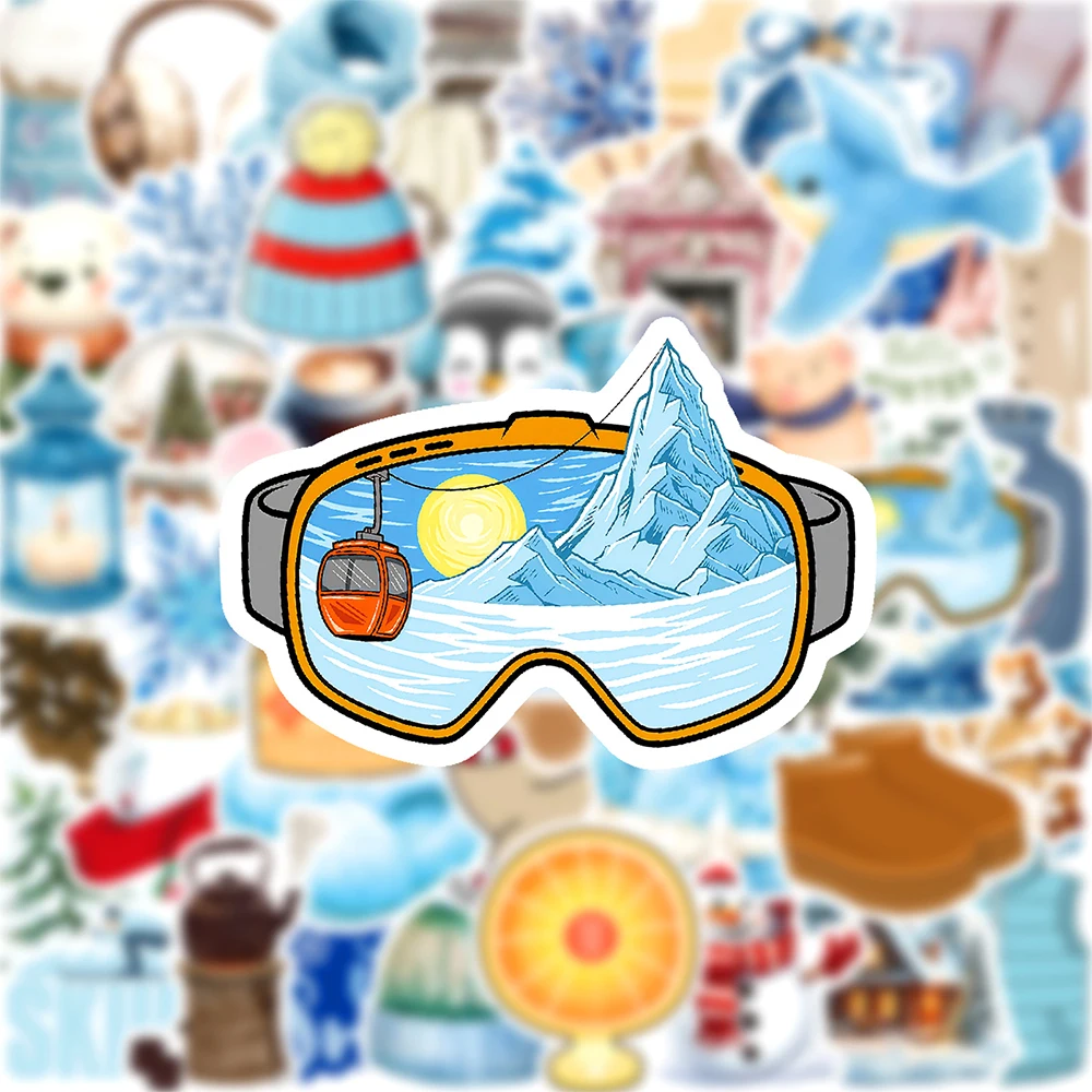 สติกเกอร์ลายกราฟฟิตี้น่ารักสีฟ้าสำหรับฤดูหนาว 10/30/50 ชิ้น สไตล์การ์ตูน INS สวยงาม เหมาะสำหรับตกแต่งกระเป๋าเดินทาง โทรศัพท์ กีตาร์ แล็ปท็อป ขายส่ง