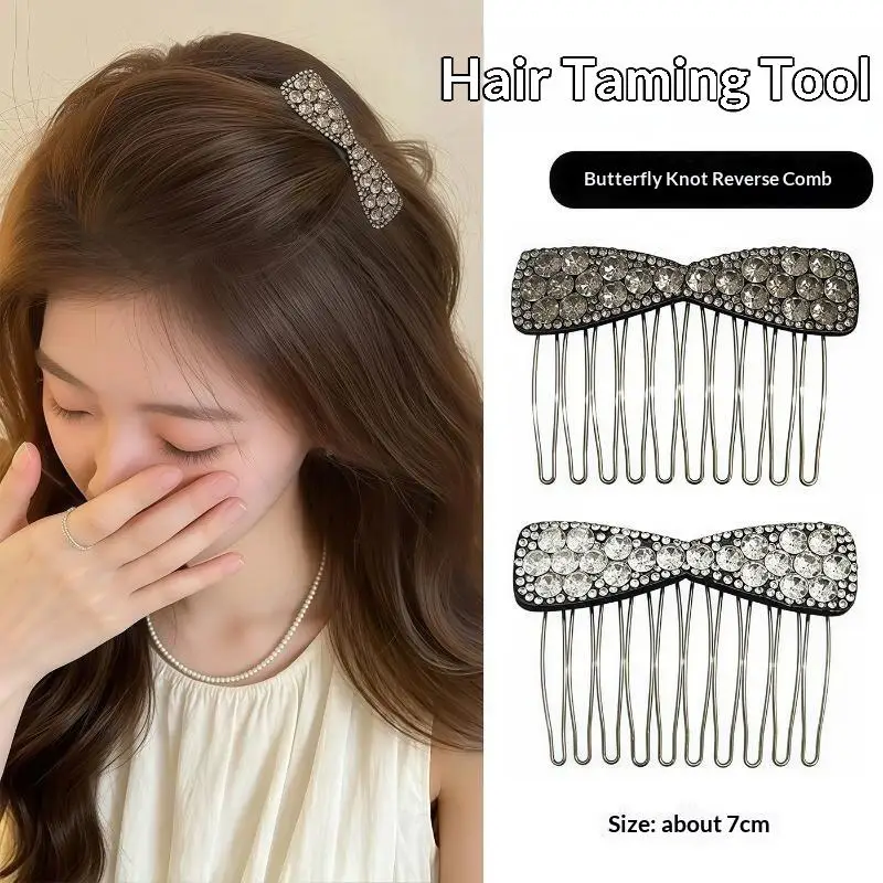1Pcs Bow Shape Silver Hair Comb Shiny Rhinestone Decor Updo Styling Tool for Bridal Wedding Bridesmaid Hair Decor