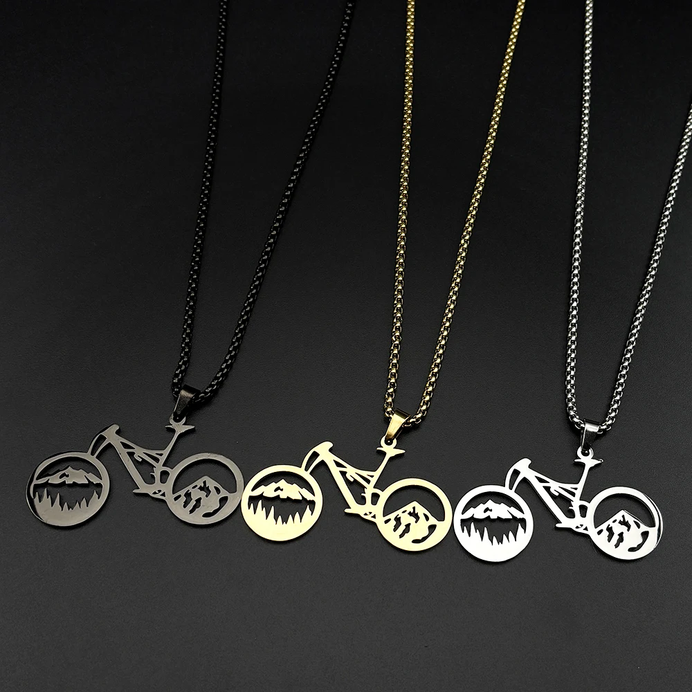 自転車マウンテンペンダントネックレス女性男性ステンレス鋼ゴー - Mountain Biking Gifts のレビューと価格