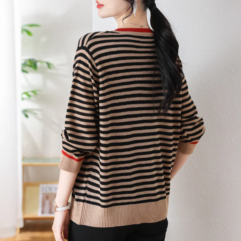 Stripe Sweater Woman 2024 Spring Autumn Korean Fashion Pullover Femme Womens Clothing Long Sleeve Top Sweaters