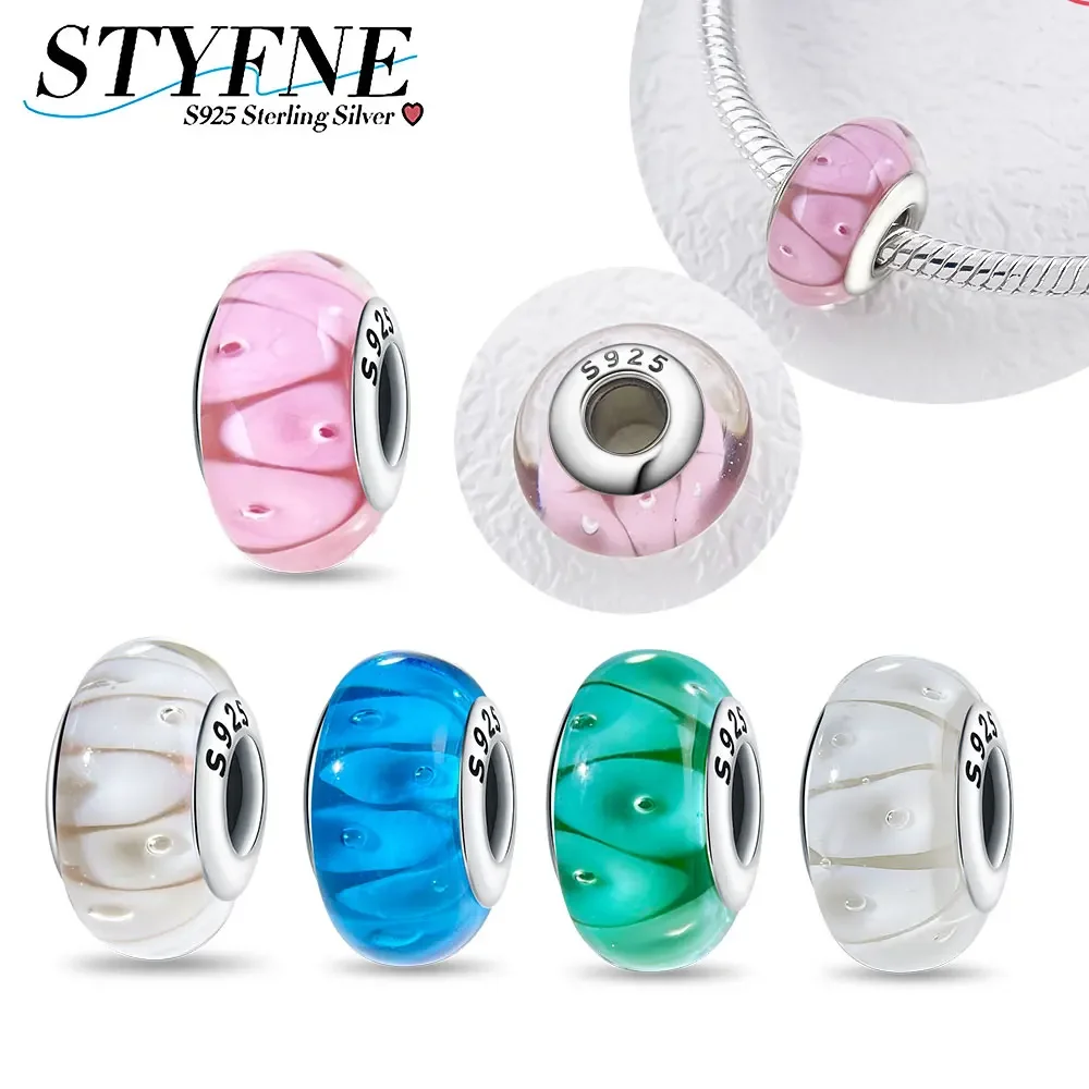 Exquisite 925 Silver Plated Multiple Colors Murano Beads Bubble Glass Charms for Women Fit Original Bracelet Jewelry Making Gift