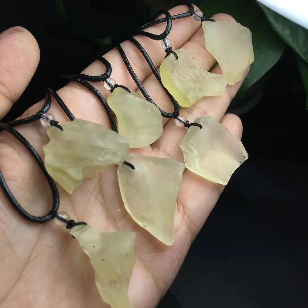 Unit One Piece Good Sale Natural Libya Tektite Crystal Healing Random Shape Pendant With Leather Rope