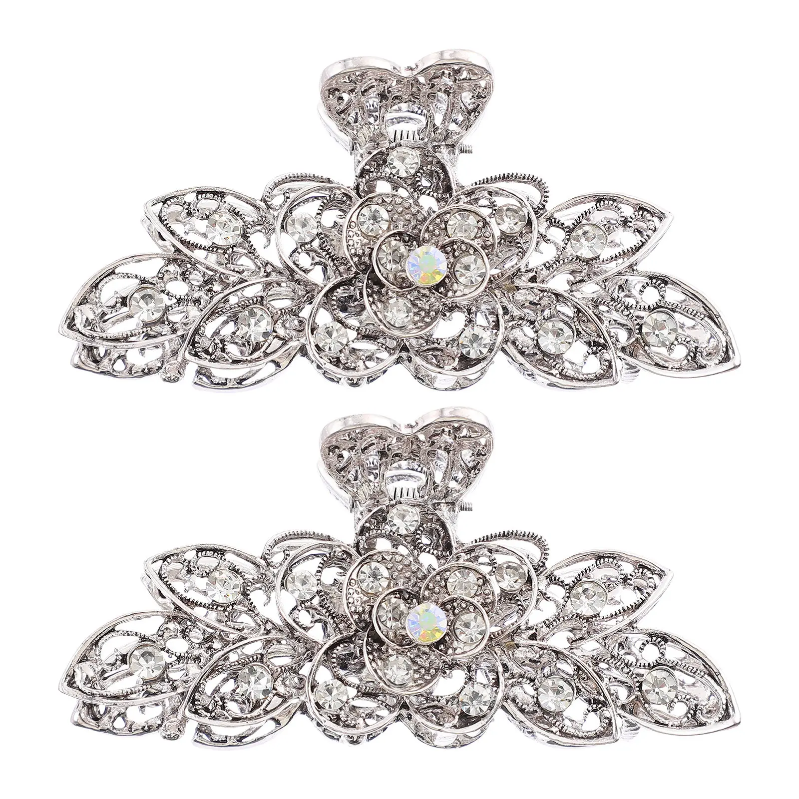 2Pcs Rhinestone Retro Hair Claw Clips Flower Jaw Barrette Hair Clamp Barrette for Women Weddings Birthdays Rhinestone Jaw Claw