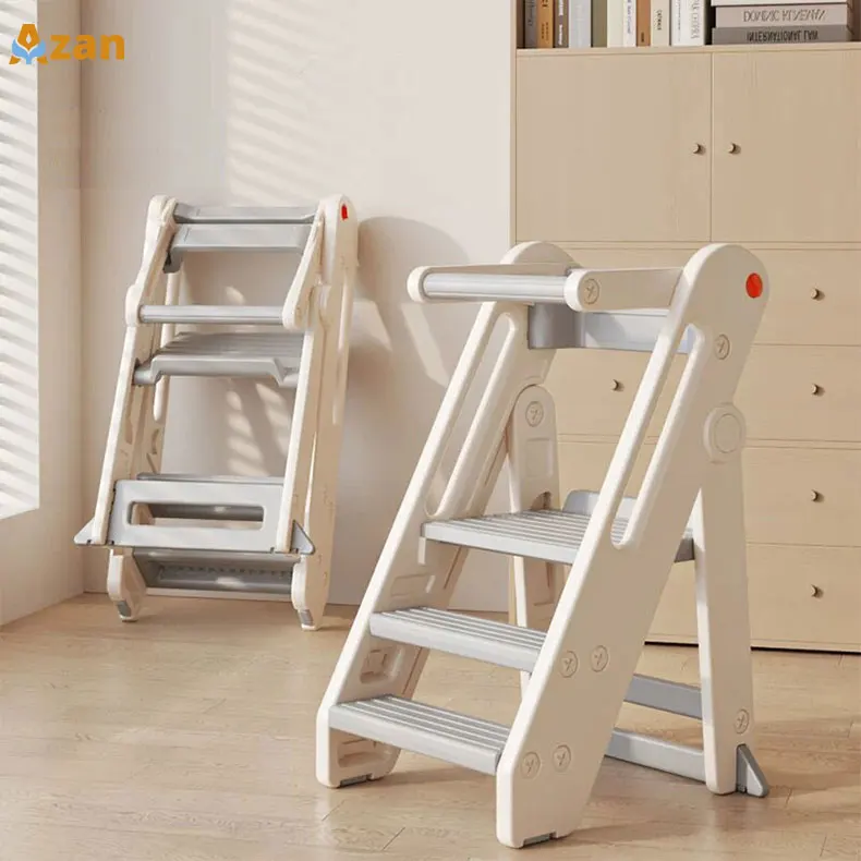 Foldable Kids Step Stool Sink Standing Learning Tower 2-3 Steps Climbing Ladder Adjustable Height Toddler Kitchen Helper
