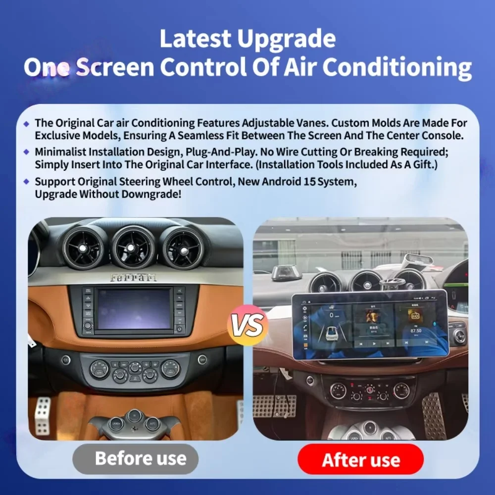 12.3 inch Car Radio For Ferrari FF 2011- 2016  Wirreless  Carplay GPS  Android 15 Car Multimedia Player Car Navigation HD Screen