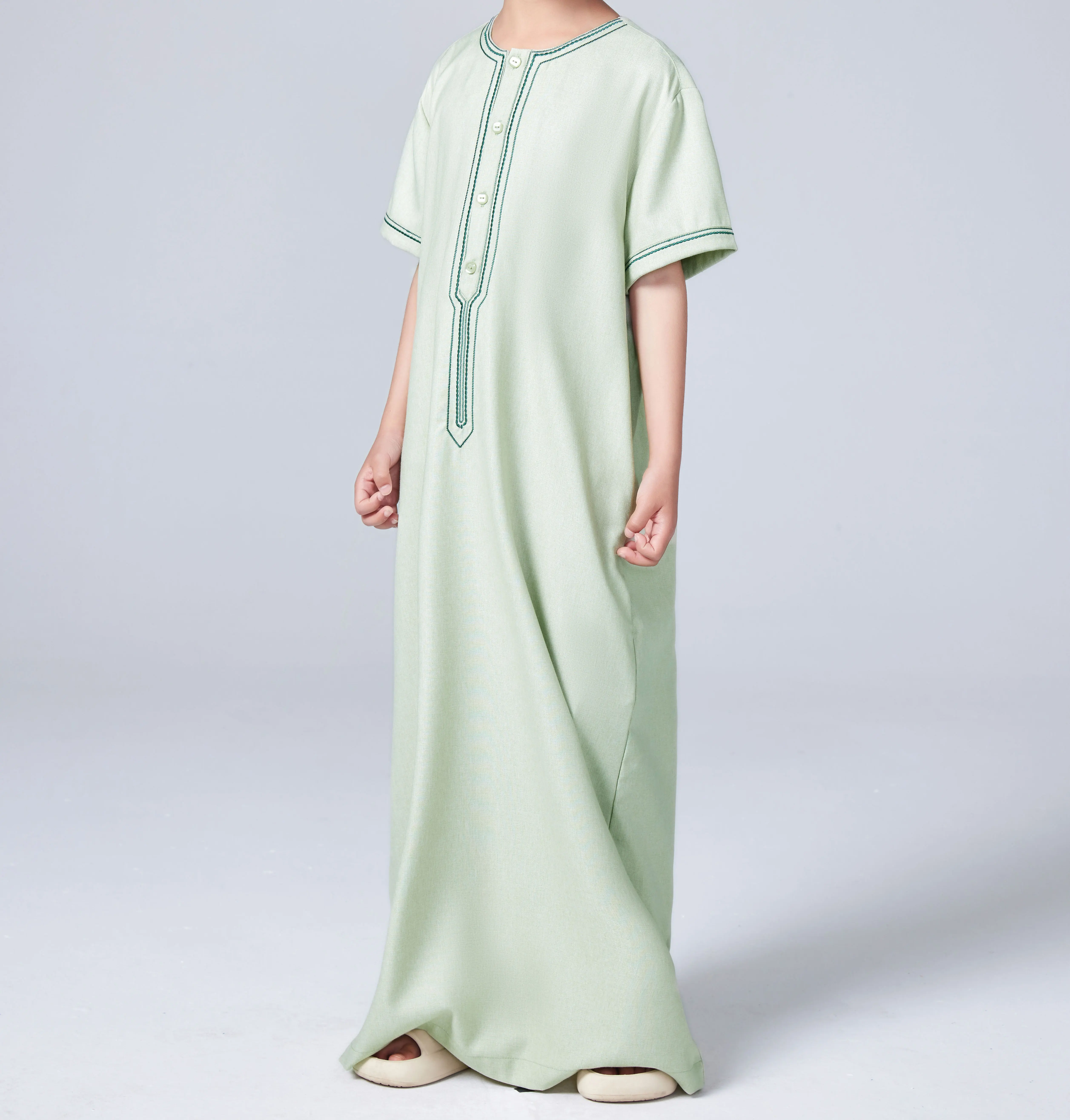 Túnica suelta bordada con botones para niños, ropa islámica de Ramadán, Thobe musulmán, Oriente Medio, árabe, Dubai, Abaya Malaya