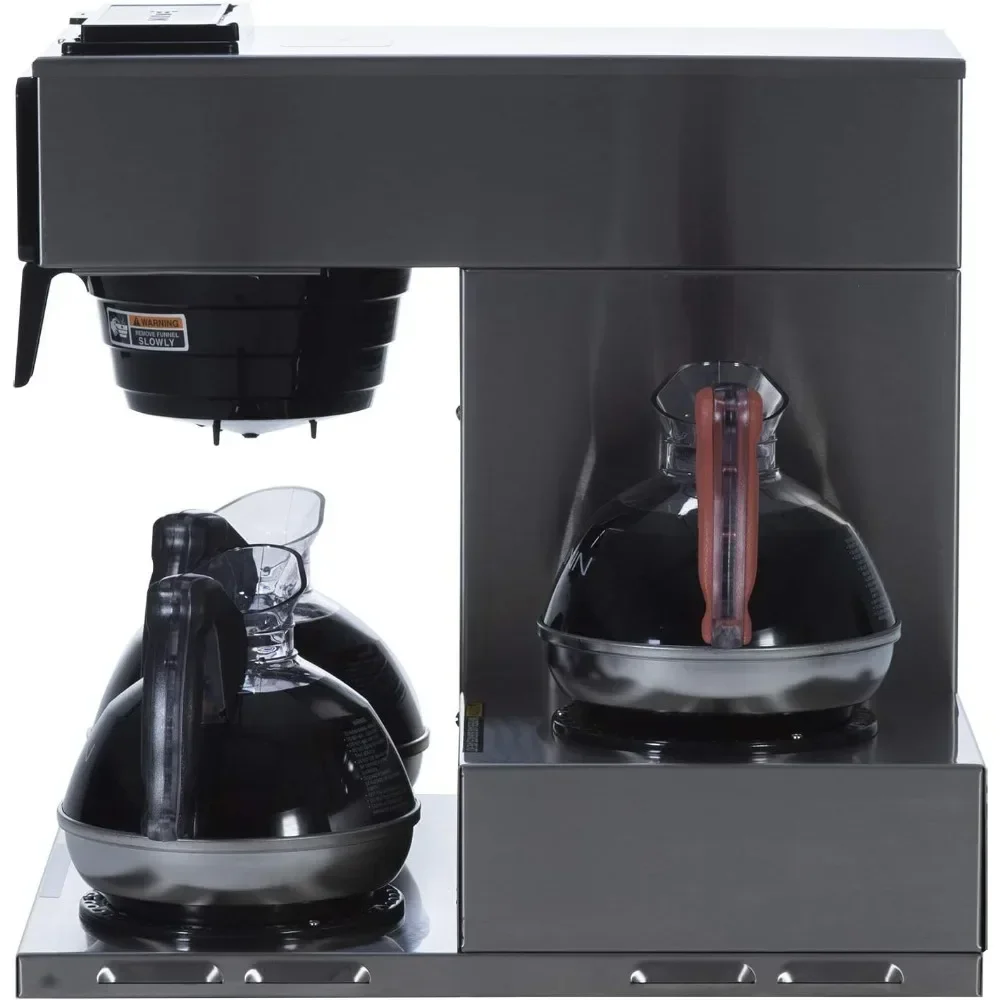 12-Cup Low Profile Pourover Commercial Coffee Maker, 3 Lower Warmers, 13300.0003,Silver