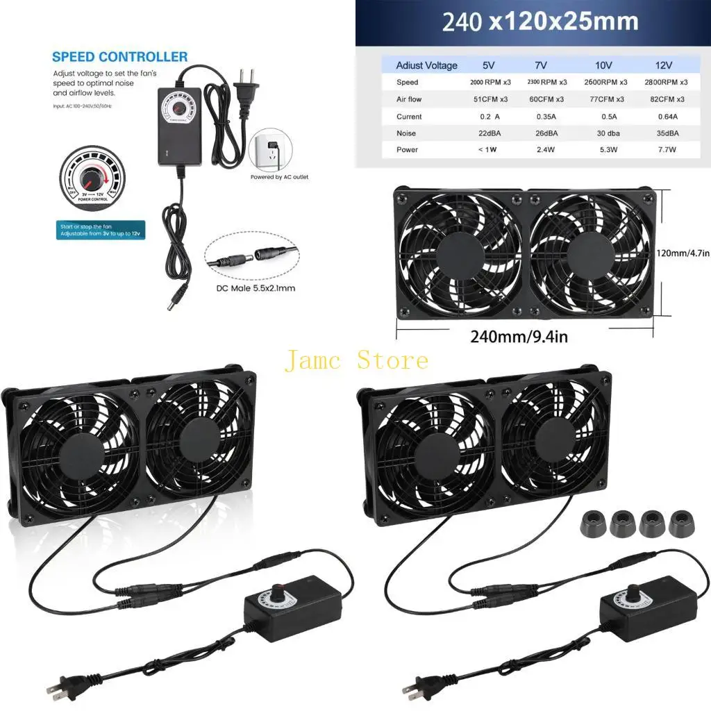 LX0B Two 120mm Computer Cooling Fan with Adjustable Speed Controller for Desktop