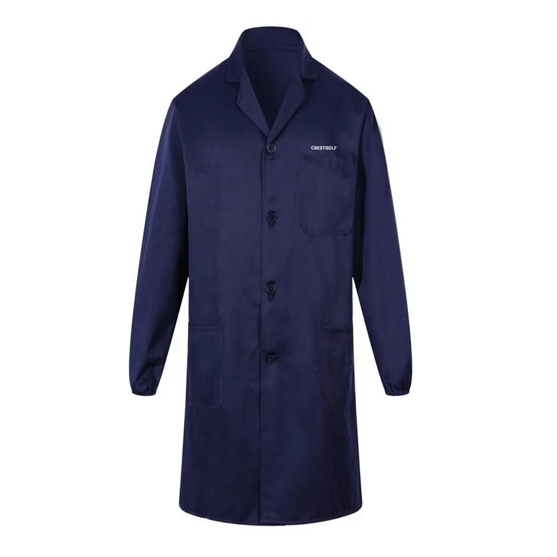 CRESTGOLF Duster Coats Workwear Blue Long Rain Coat With Pockets Dust Proof Overalls for Auto Repair and Warehouse