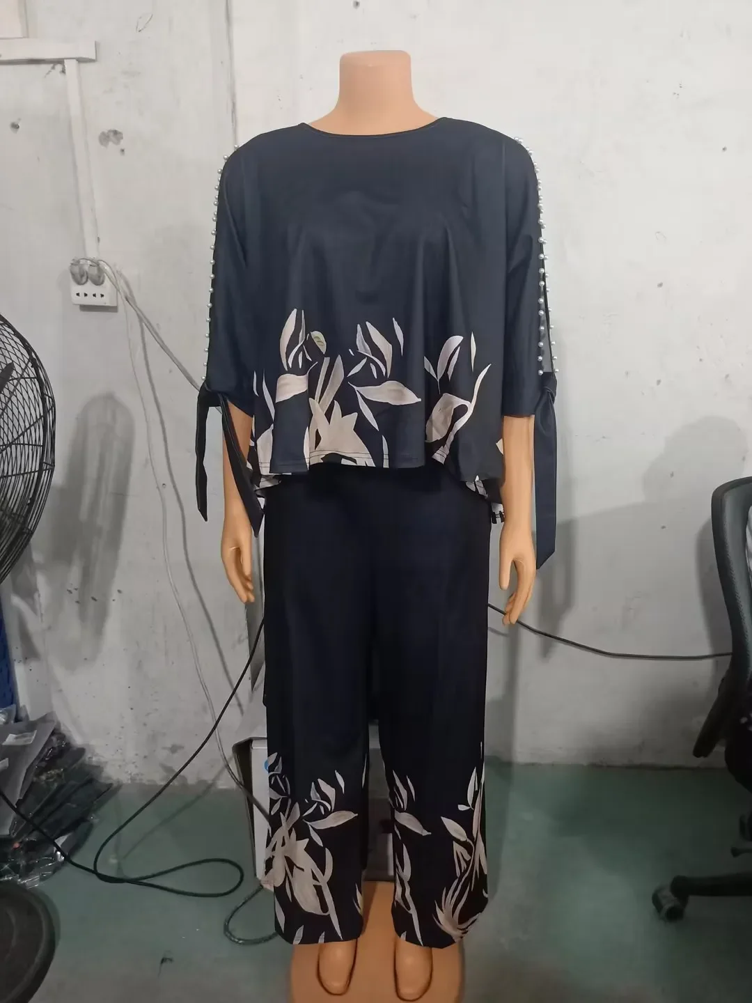 CPSYMYM قطعتين مجموعات النساء الزي الصيف النباتات طباعة سبليت كم بلوزات مستديرة العنق و عادية مستقيم الساق فستان أطفال مع سروال داخلي الشارع